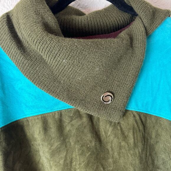 Vintage Green & Turquoise Suede Pullover Sweater Size  Large - Picture 3 of 6